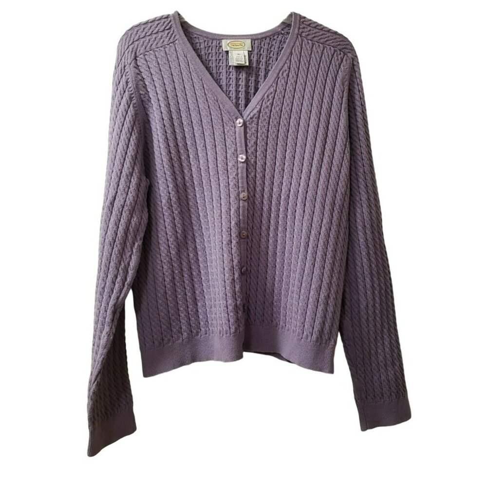 90s Talbots Cardigan Sweater XL, Purple, Cable Knit, Long Sleeve, Preppy Classic